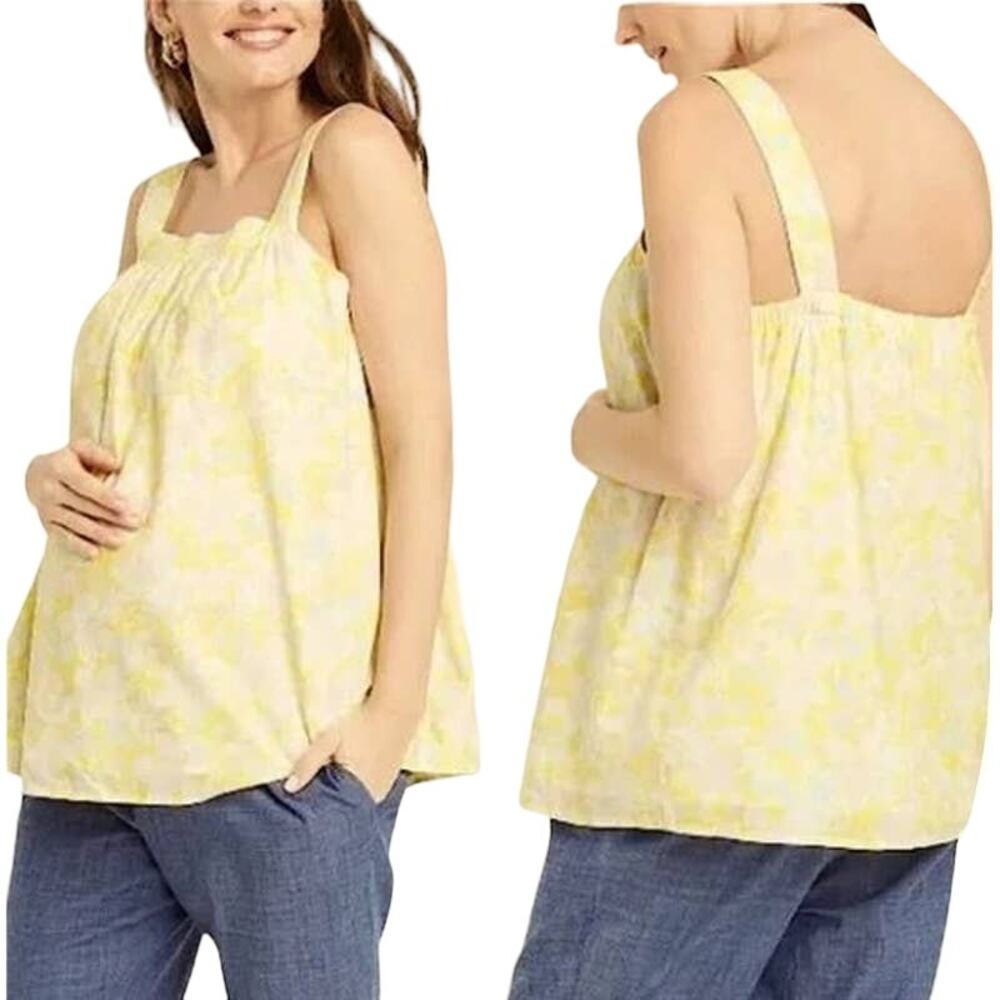 New The Nines by Hatch Cotton Maternity Yellow Floral Sleeveless Blouse Medium - Picture 5 of 7